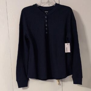 Sonoma Navy Waffle-Knit Henley Long Sleeve Top